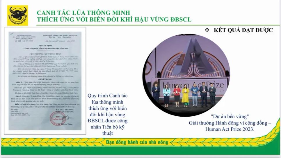 Quy trình canh tác lúa thông minh thích ứng với biến đổi khí hậu vùng ĐBSCL được Bộ NN&MT công nhận là Tiến bộ kỹ thuật là một minh chứng cho nỗ lực vì cộng đồng của Công ty cổ phần phân bón Bình Điền. Quy trình canh tác lúa thông minh thích ứng với biến đổi khí hậu vùng ĐBSCL được Bộ NN&MT công nhận là Tiến bộ kỹ thuật là một minh chứng cho nỗ lực vì cộng đồng của Công ty cổ phần phân bón Bình Điền.
