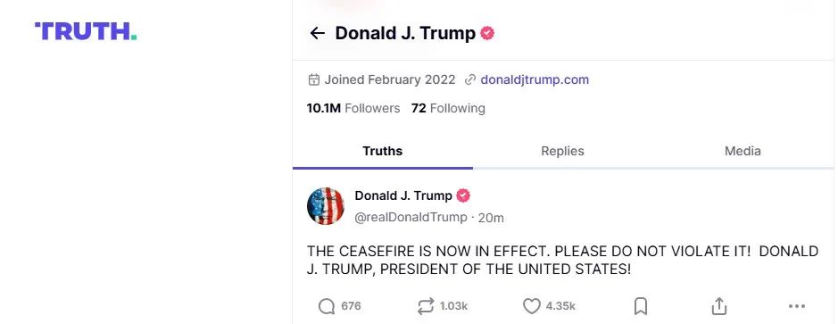 Tổng thống Mỹ Donald Trump viết trên mạng xã hội TruthSocial. Ảnh: TRUTH Tổng thống Mỹ Donald Trump viết trên mạng xã hội TruthSocial. Ảnh: TRUTH