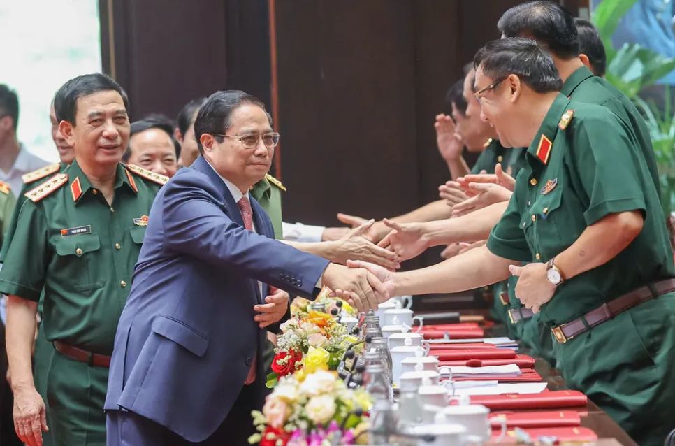 Thủ tướng Phạm Minh Chính dự Hội nghị Quân chính toàn quân 6 tháng đầu năm 2025, chiều 2-7, tại trụ sở Bộ Quốc phòng. Ảnh: VIẾT CHUNG