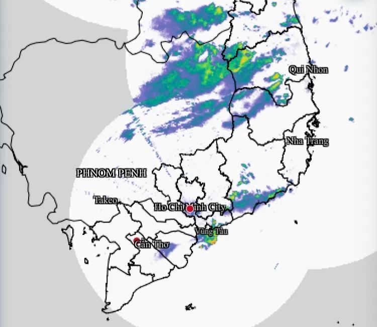 Ảnh chụp từ vệ tinh những ổ mây dông xuất hiện lúc 19 giờ ngày 29-7 tại Đông Nam bộ và Nam Trung bộ Ảnh chụp từ vệ tinh những ổ mây dông xuất hiện lúc 19 giờ ngày 29-7 tại Đông Nam bộ và Nam Trung bộ