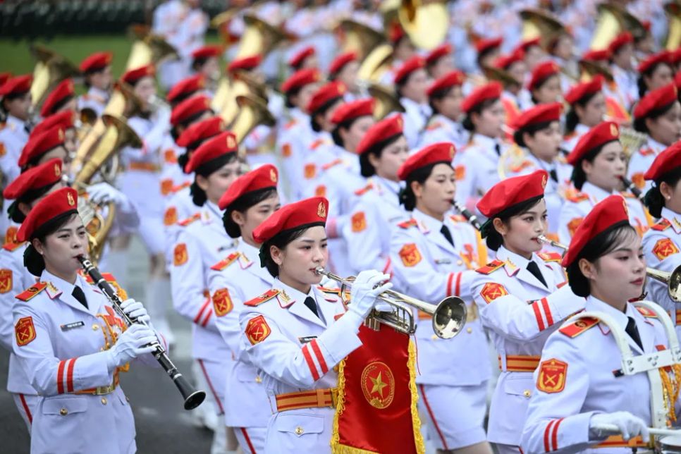Đội hình khối nữ quân nhạc tham gia hợp luyện. Ảnh: ĐỖ TRUNG Đội hình khối nữ quân nhạc tham gia hợp luyện. Ảnh: ĐỖ TRUNG