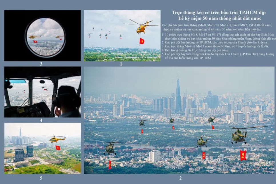 Bộ ảnh “Trực thăng bay trên bầu trời trong lễ kỷ niệm 50 năm Ngày Giải phóng miền Nam, thống nhất đất nước” của tác giả Tô Chí Hùng được trao Huy chương bạc Bộ ảnh “Trực thăng bay trên bầu trời trong lễ kỷ niệm 50 năm Ngày Giải phóng miền Nam, thống nhất đất nước” của tác giả Tô Chí Hùng được trao Huy chương bạc