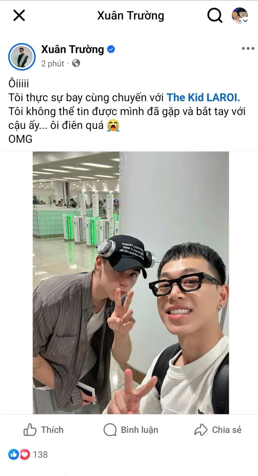 Double2T vô tình thành “fan may mắn”. Ảnh: FBNV Double2T vô tình thành “fan may mắn”. Ảnh: FBNV