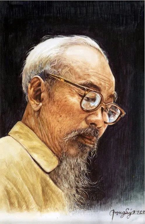 Chân dung Bác do họa sĩ Đào Trọng Lý sáng tác được trưng bày trong chuyên đề