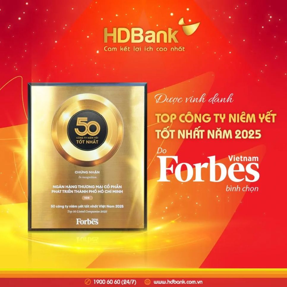 HDBank top 50 doanh nghiệp niêm yết tiêu biểu nhất 2025 của Forbes HDBank top 50 doanh nghiệp niêm yết tiêu biểu nhất 2025 của Forbes