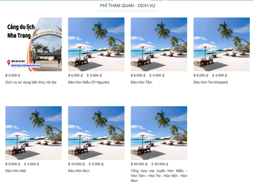 Mức phí tham quan danh lam thắng cảnh Vịnh Nha Trang. Ảnh: BQL Mức phí tham quan danh lam thắng cảnh Vịnh Nha Trang. Ảnh: BQL