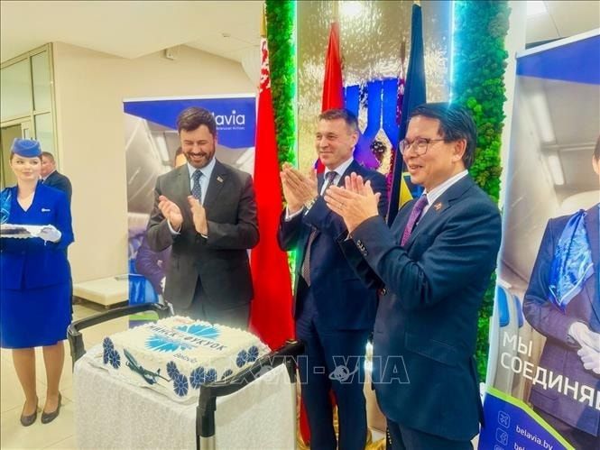Lễ khai trương đường bay thẳng đầu tiên giữa Belarus và Việt Nam (Thủ đô Minsk - Phú Quốc). Ảnh: TTXVN phát