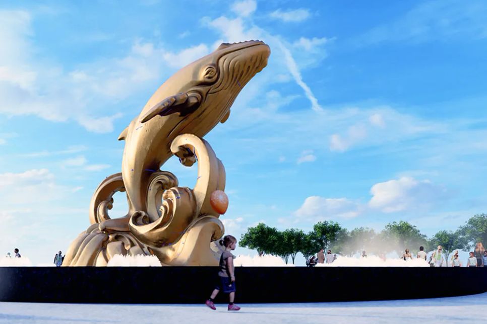 Biểu tượng Cá Ông cao 8m được đúc bằng đồng đỏ. Ảnh phối cảnh