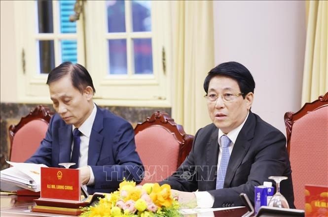 Chủ tịch nước Lương Cường phát biểu. Ảnh: Lâm Khánh/TTXVN