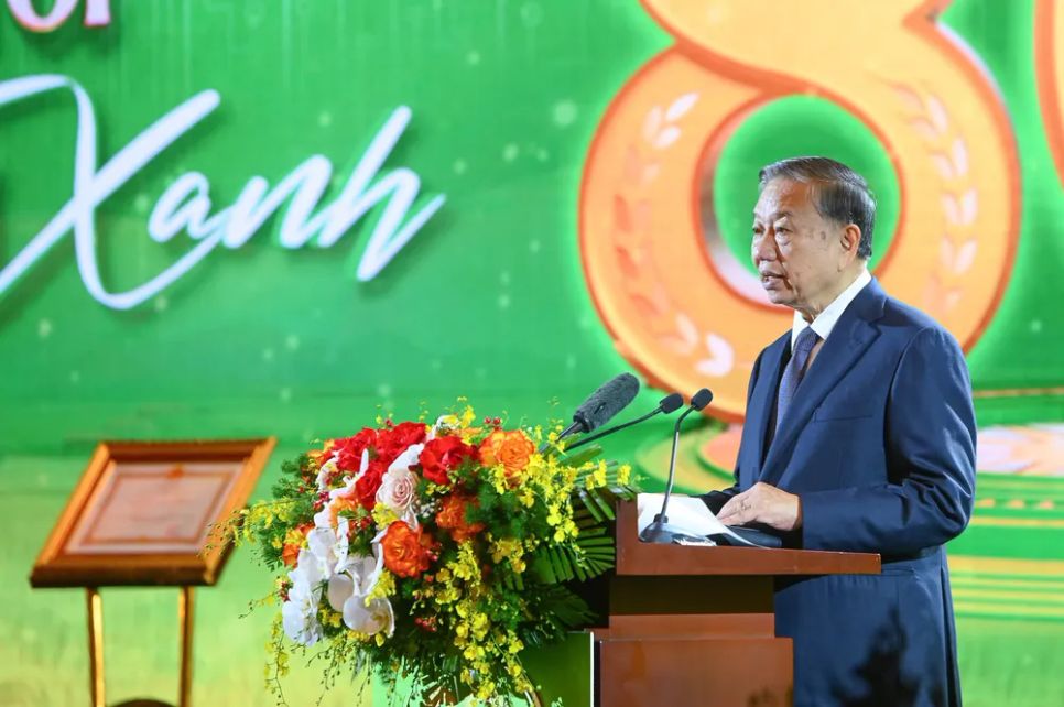 Tổng Bí thư Tô Lâm phát biểu chỉ đạo tại lễ Kỷ niệm 80 năm ngành nông nghiệp và môi trường (1945 - 2025) và Đại hội Thi đua yêu nước lần thứ I. Ảnh: TÙNG ĐINH