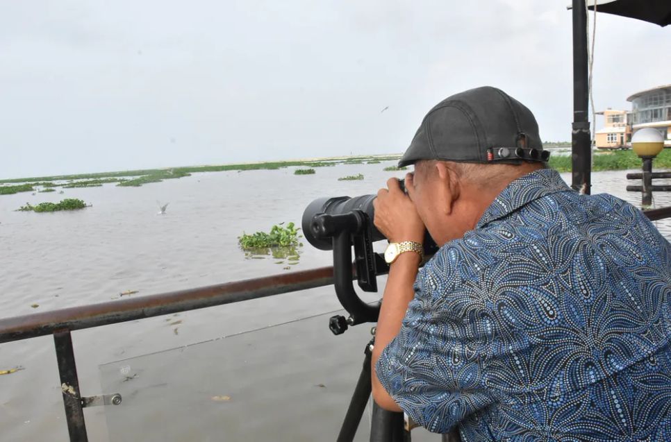 Đối với dân chuyên nghiệp, họ thường mua cá thả xuống làm mồi nhử chim nhạn đến để bấm máy