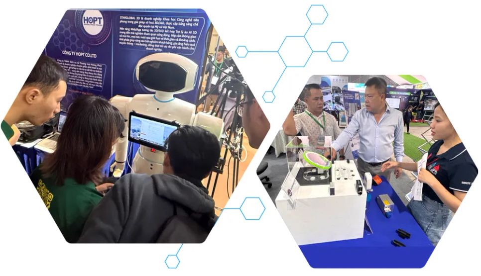 Thực hiện Nghị quyết 57, nhiều đơn vị khởi nghiệp đổi mới sáng tạo TPHCM đã ứng dụng Robbot AI vào các lĩnh vực khác nhau (ảnh trái). Các đơn vị trong Khu Công nghệ cao TPHCM nỗ lực nghiên cứu, góp phần phát triển ngành công nghiệp bán dẫn (ảnh phải). Ảnh: TẤN BA