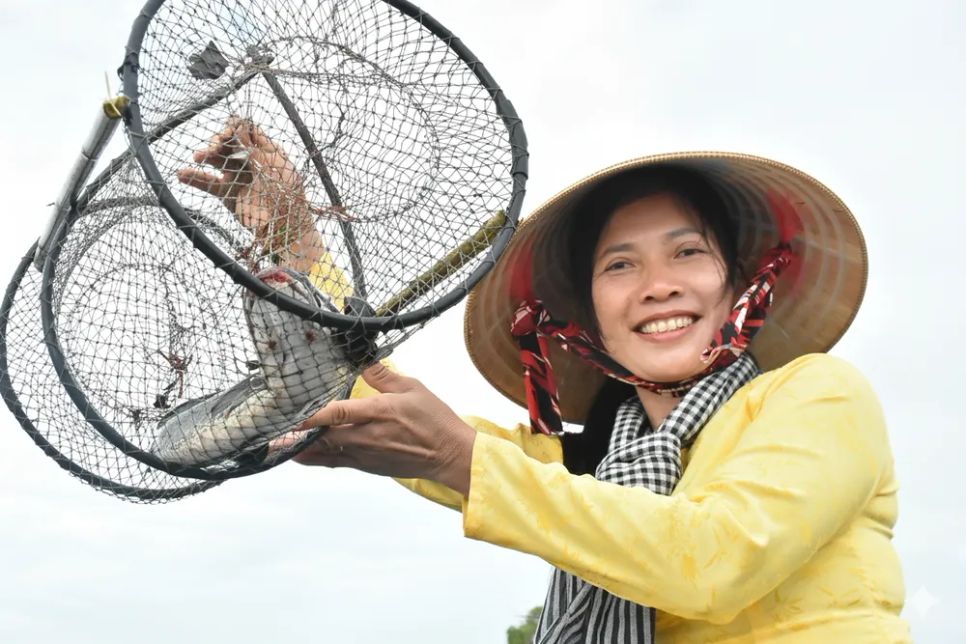 Để mang lại những trải nghiệm thú vị cho du khách, Vườn quốc gia U Minh Thượng đặt lờ dọc kênh bắt cá