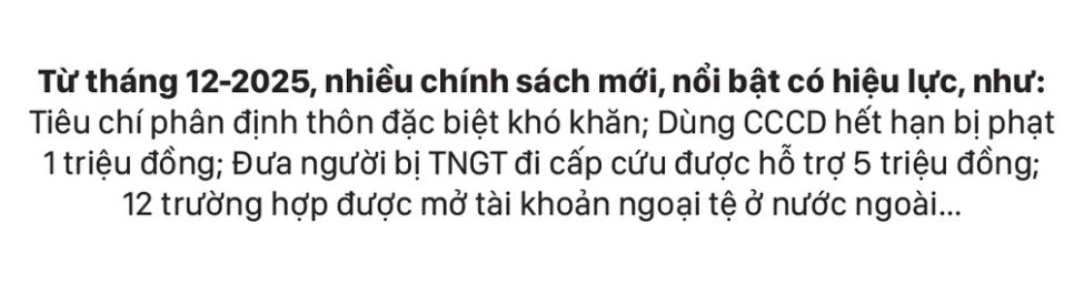 Những chính sách nổi bật, có hiệu lực từ tháng 12