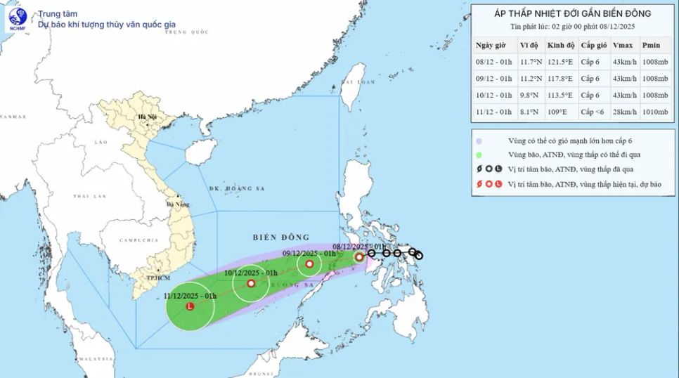 Áp thấp nhiệt đới vào Biển Đông có thể suy yếu thành vùng áp thấp Áp thấp nhiệt đới vào Biển Đông có thể suy yếu thành vùng áp thấp