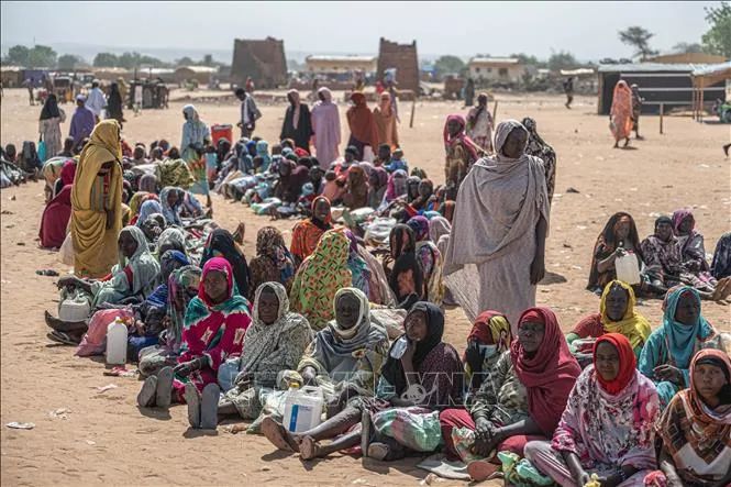 Người tị nạn chờ nhận lương thực viện trợ tại Adre, CH Chad. Ảnh: THX/TTXVN Người tị nạn chờ nhận lương thực viện trợ tại Adre, CH Chad. Ảnh: THX/TTXVN