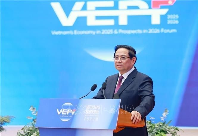 Thủ tướng Phạm Minh Chính phát biểu tại Diễn đàn Kinh tế Việt Nam 2025, triển vọng 2026. Ảnh: Dương Giang/TTXVN Thủ tướng Phạm Minh Chính phát biểu tại Diễn đàn Kinh tế Việt Nam 2025, triển vọng 2026. Ảnh: Dương Giang/TTXVN