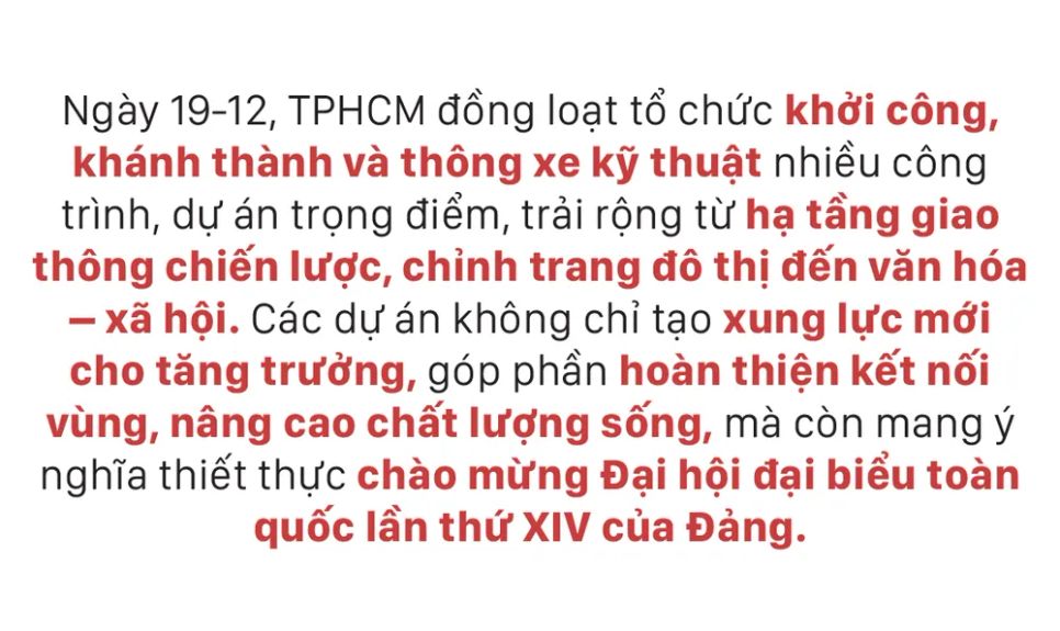 TPHCM khởi công, khánh thành nhiều dự án, công trình trọng điểm ngày 19-12