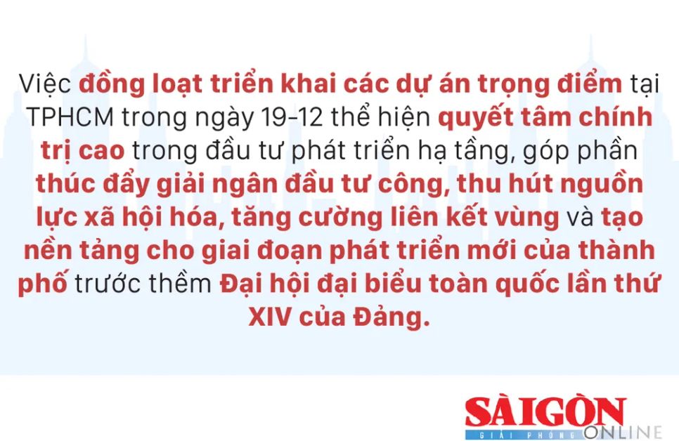 TPHCM khởi công, khánh thành nhiều dự án, công trình trọng điểm ngày 19-12