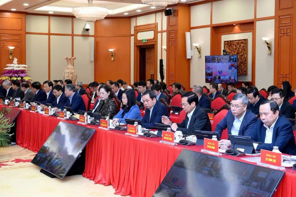 Các đại biểu dự hội nghị tại điểm cầu trụ sở Trung ương Đảng. Ảnh: VIẾT CHUNG