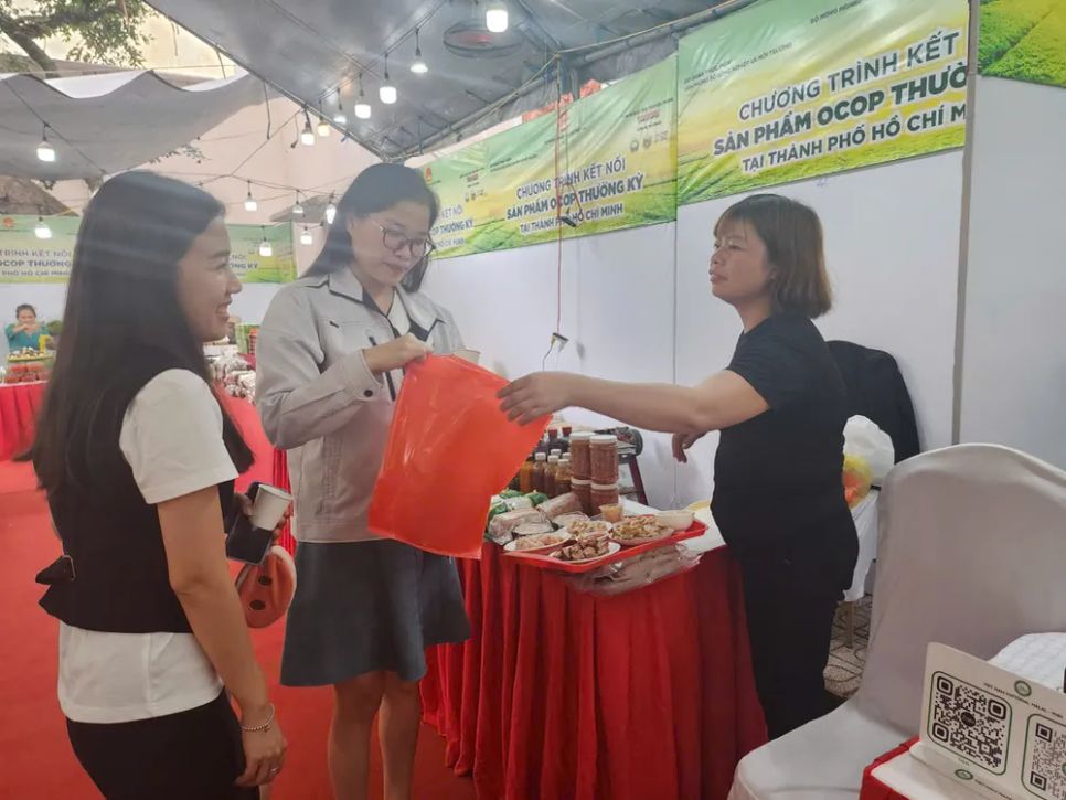 Người dân mua sắm mứt tết tại hội chợ