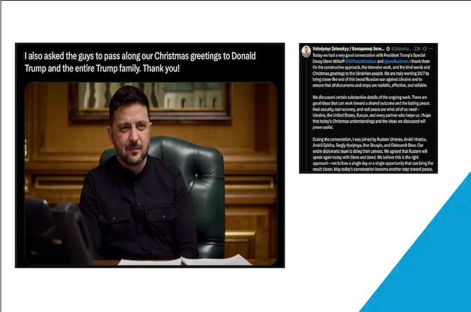 Ngày 25-12, Tổng thống Ukraine đăng tải trên nền tảng mạng xã hội X, cho biết đã có cuộc nói chuyện rất tốt đẹp với Đặc phái viên của Tổng thống Mỹ Steve Witkof. Ảnh chụp màn hình.
