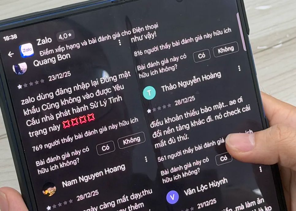 Zalo đã nhận được các bình luận và đánh giá 