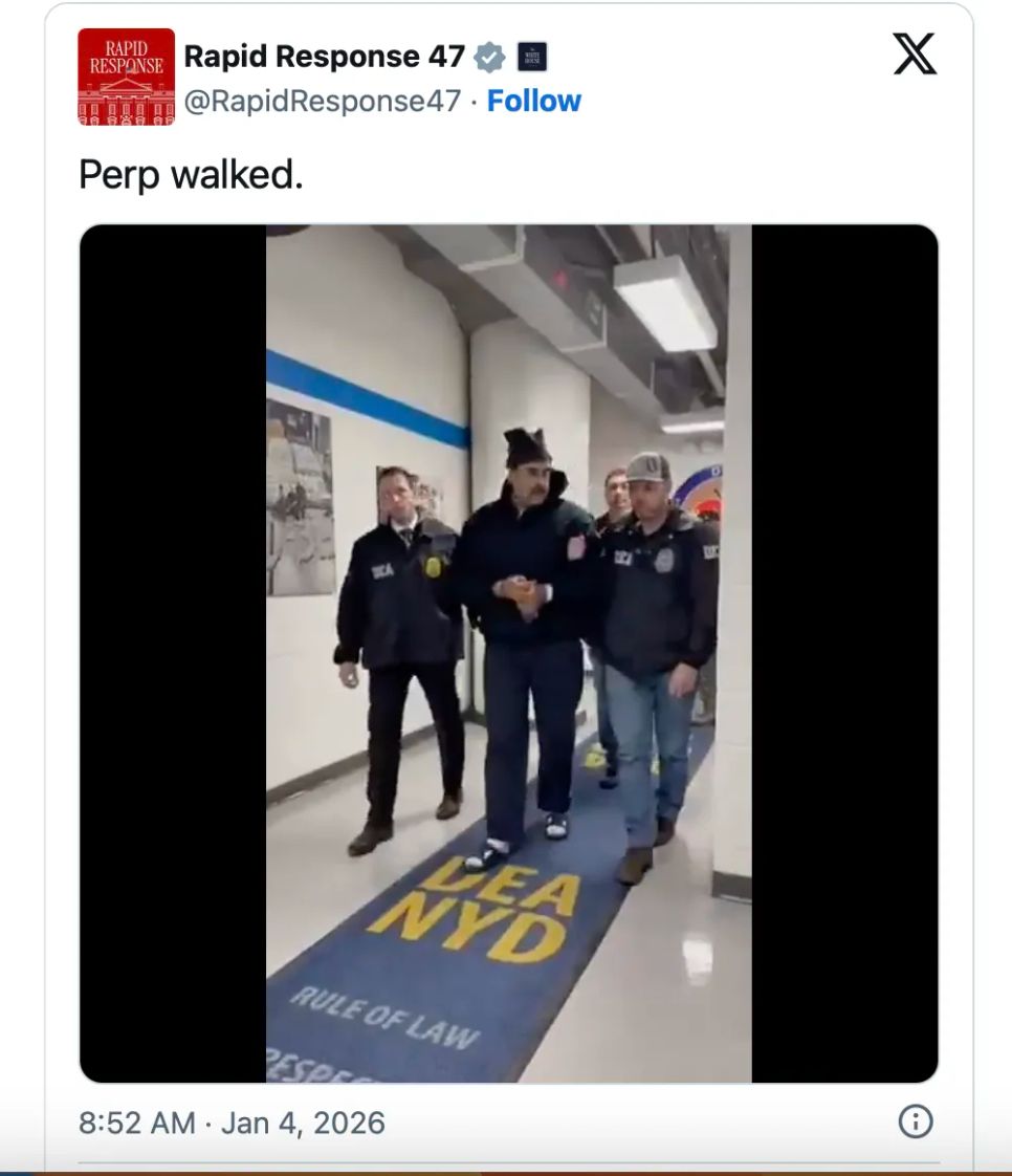 Tài khoản phản ứng nhanh của Nhà Trắng công bố video Tổng thống Venezuela Nicolas Maduro. Nguồn: RAPID RESPONSE 47