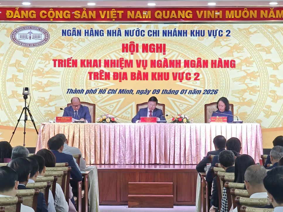Hội nghị tổng kết hoạt động ngân hàng năm 2025 và triển khai nhiệm vụ năm 2026 trên địa bàn khu vực 2. Ảnh: Lam Giang