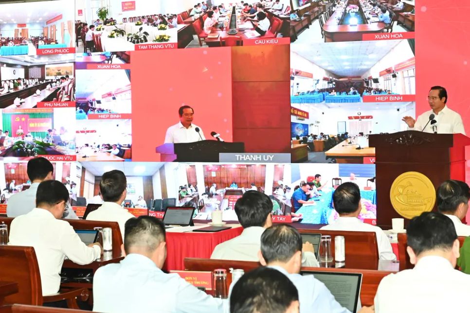 Hội nghị được trực tuyến đến 168 xã, phường, đặc khu. Ảnh: VIỆT DŨNG