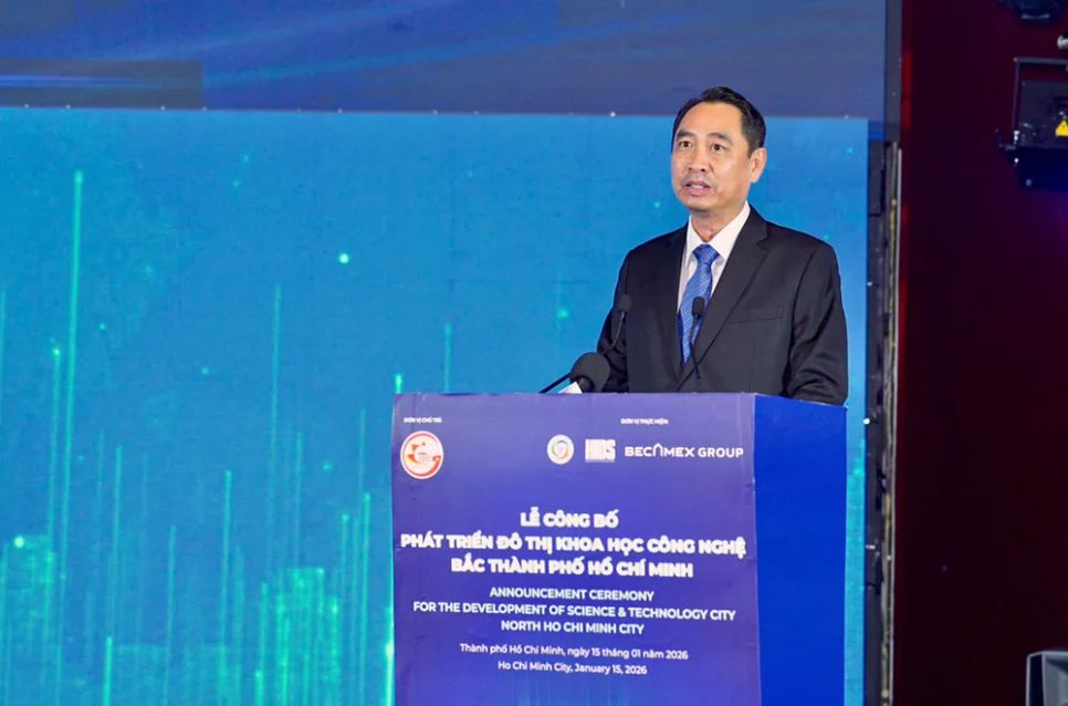 Ông Nguyễn Hoàn Vũ, Tổng Giám đốc Tập đoàn Becamex phát biểu tại buổi lễ. Ảnh: <span style=