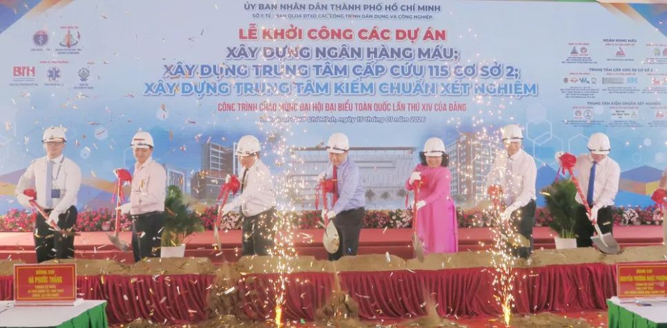Nghi thức khởi công 3 dự án: Ngân hàng máu, Trung tâm Cấp cứu 115 cơ sở 2 và Trung tâm Kiểm chuẩn xét nghiệm Thành phố