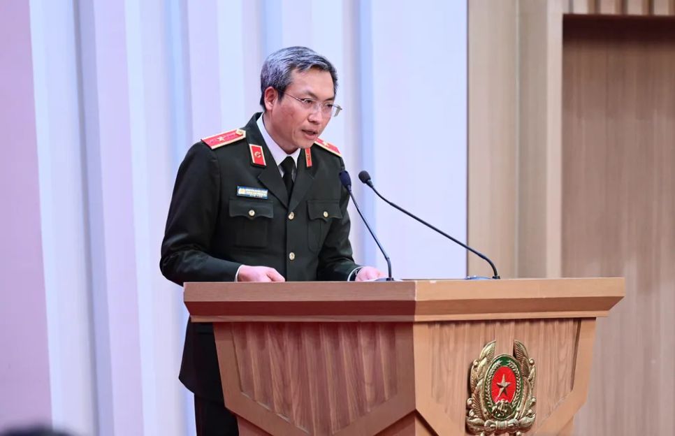 Thiếu tướng Nguyễn Quốc Toản phát biểu tại hội nghị. Ảnh: ĐỖ TRUNG