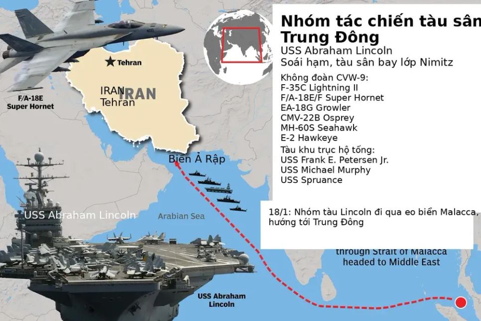 Bản đồ mô tả lực lượng Mỹ gần Iran. Ảnh: NEWYORKPOST