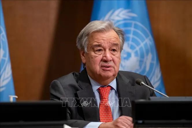 Tổng thư ký Liên hợp quốc Antonio Guterres phát biểu tại trụ sở LHQ ở New York, Mỹ. Ảnh: THX/TTXVN Tổng thư ký Liên hợp quốc Antonio Guterres phát biểu tại trụ sở LHQ ở New York, Mỹ. Ảnh: THX/TTXVN