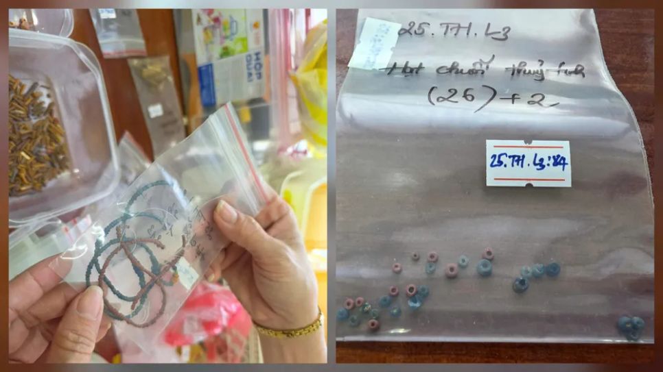 Các chuỗi hạt thủy tinh được tìm thấy tại di chỉ khảo cổ Thác Hai