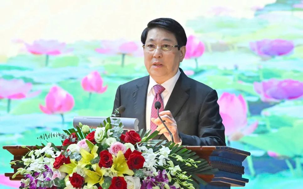 Chủ tịch nước Lương Cường phát biểu động viên, chúc tết cán bộ, chiến sĩ Sư đoàn 316. Ảnh: VIẾT CHUNG