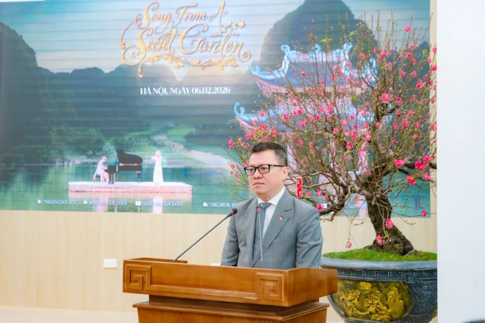 Tổng Biên tập Báo Nhân Dân Lê Quốc Minh phát biểu tại lễ ra mắt MV