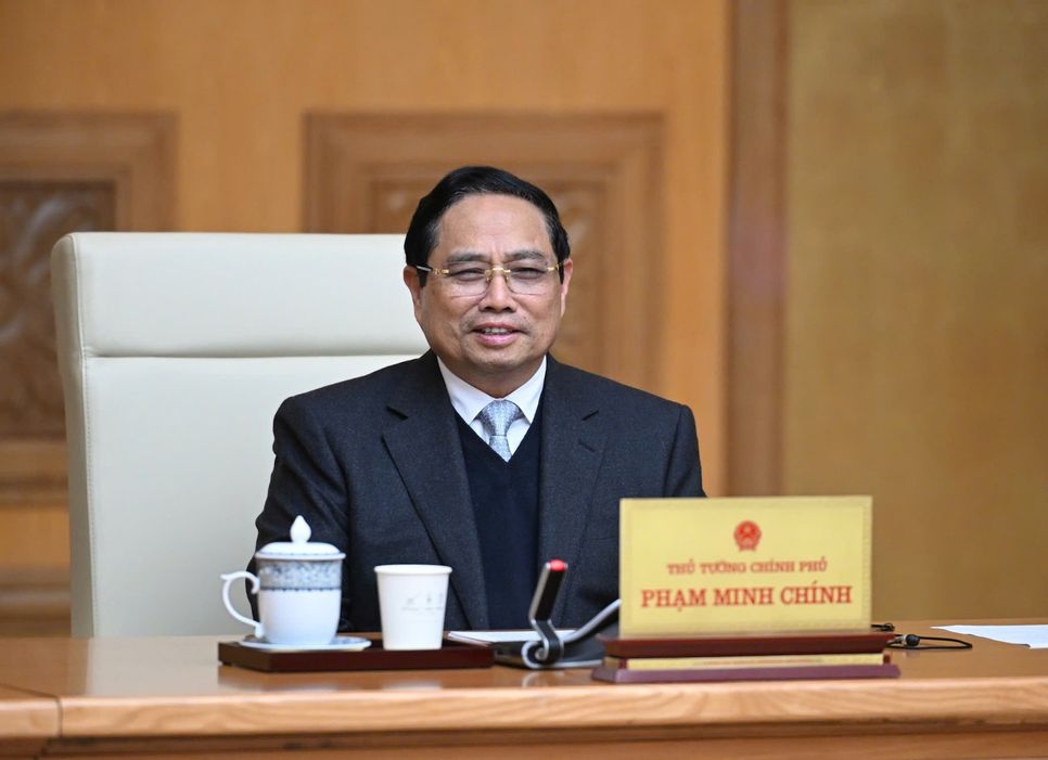 Thủ tướng Phạm Minh Chính phát biểu tại buổi tiếp Đại sứ Trung Quốc tại Việt Nam Hà Vĩ. Ảnh: VGP