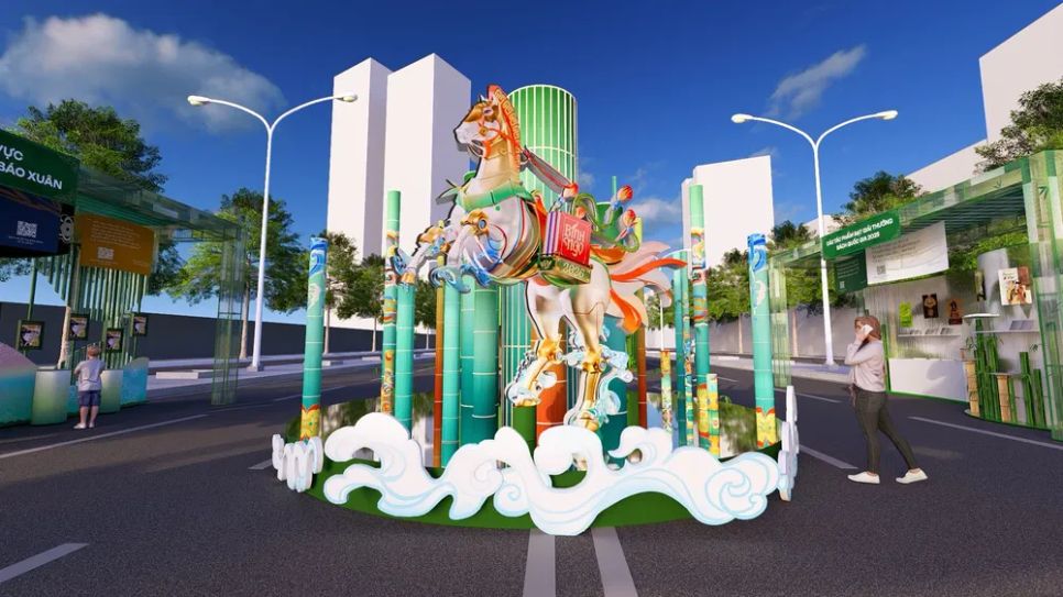 Phối cảnh cổng chào với biểu tượng 