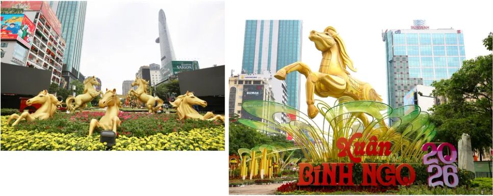 Linh vật Xuân Bính Ngọ trên Đường hoa Nguyễn Huệ. Ảnh: DŨNG PHƯƠNG