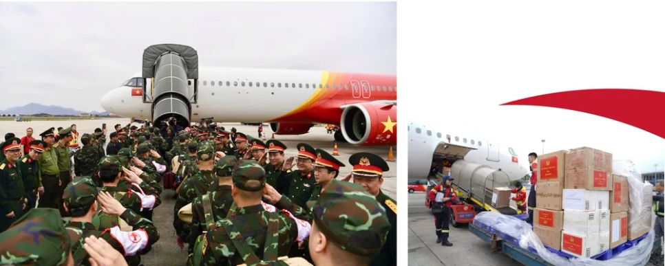 Lực lượng cứu hộ, cứu nạn của Bộ Công an và Bộ Quốc phòng khởi hành trên chuyến bay từ Hà Nội đến Yangon, Myanmar