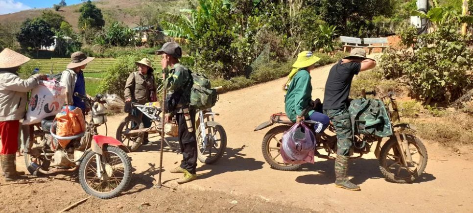 Mùng 3 Tết, nhóm hộ trồng sâm của anh A Dũng (xã Đăk Sao) lên rừng chống hạn cho sâm