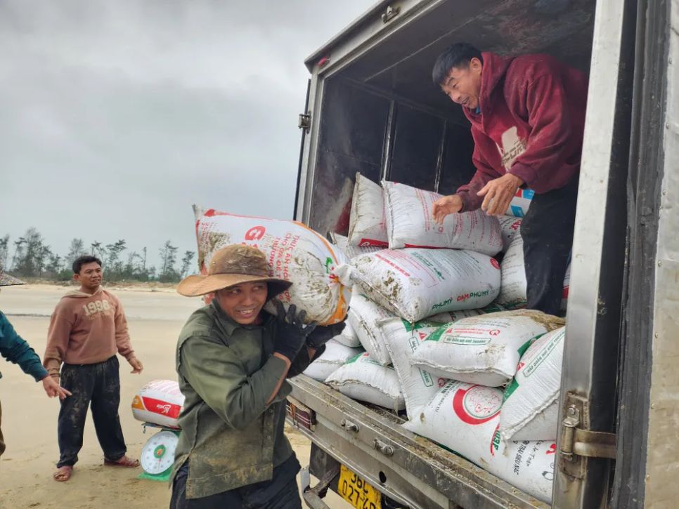Thương lái huy động xe tải thu mua ốc tép ngay tại bờ biển Thương lái huy động xe tải thu mua ốc tép ngay tại bờ biển