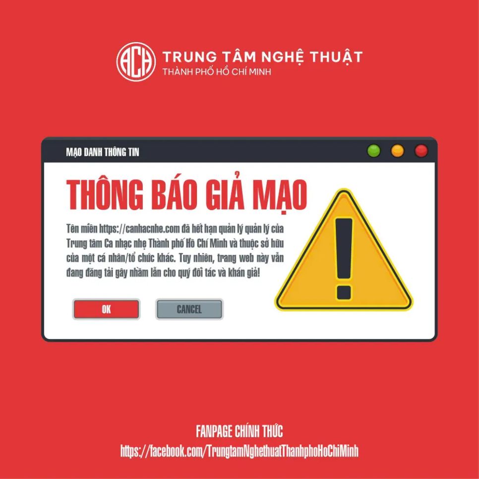 Cảnh báo website giả mạo Trung tâm Nghệ thuật TPHCM