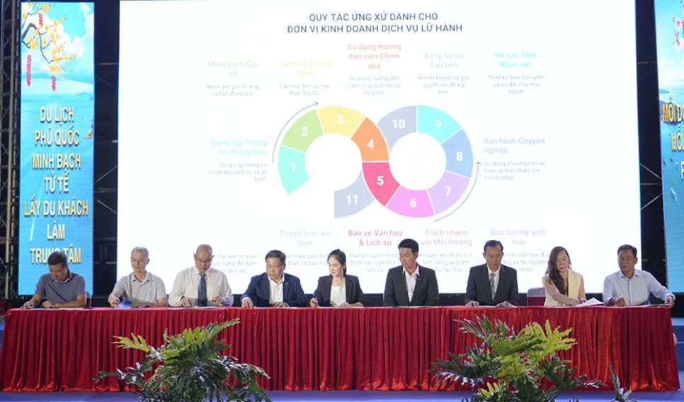 Tổ chức và doanh nghiệp ký kết thực hiện bộ quy tắc ứng xử du lịch Phú Quốc Tổ chức và doanh nghiệp ký kết thực hiện bộ quy tắc ứng xử du lịch Phú Quốc