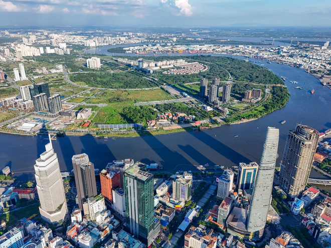 Khu đô thị Thủ Thiêm - nơi dự kiến xây trung tâm hành chính mới, nhìn từ trung tâm TP.HCM
