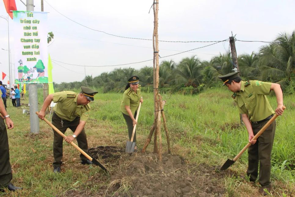 Các lực lượng trồng cây tại buổi lễ