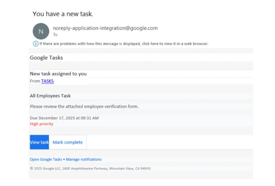 Thông báo giả mạo được gửi thông qua Google Tasks