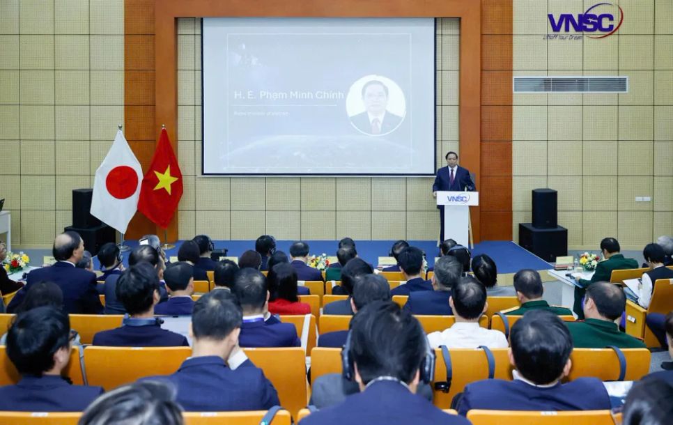 Thủ tướng Phạm Minh Chính phát biểu tại Diễn đàn tầm nhìn vũ trụ Việt Nam - Nhật Bản 2026. Ảnh: VIẾT CHUNG
